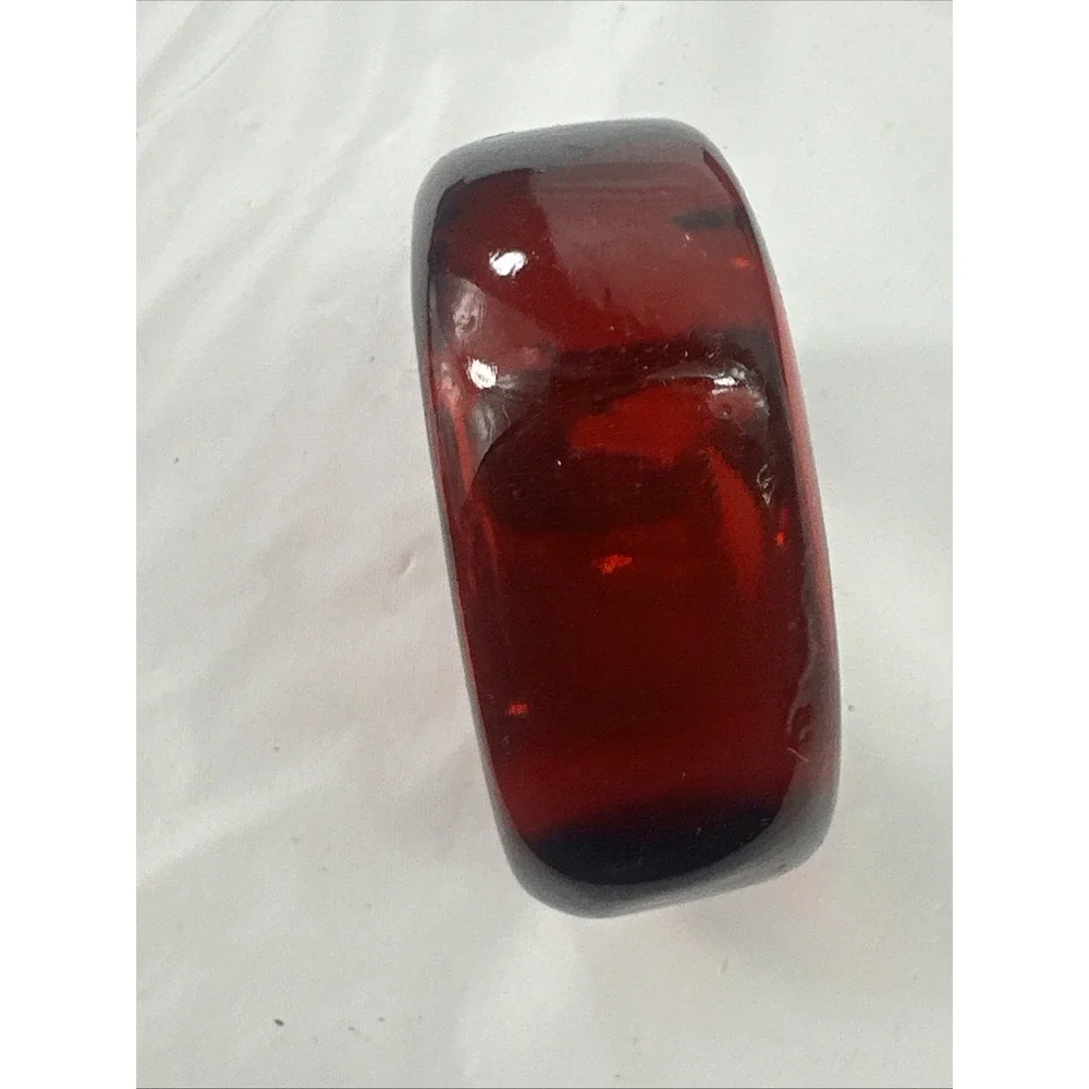 Ruby Red Translucent Resin Napkin Rings Set of 4 Silver Medallion Detail Boxed